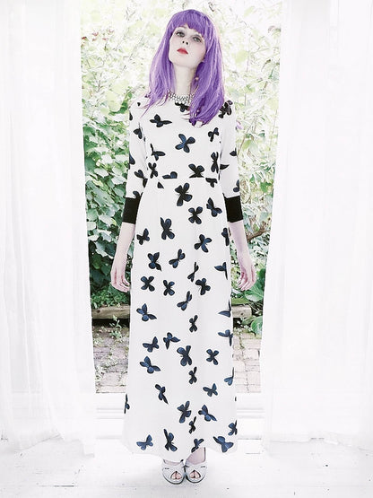Vintage 1980s Butterfly Long Party Dress - Size 8/10