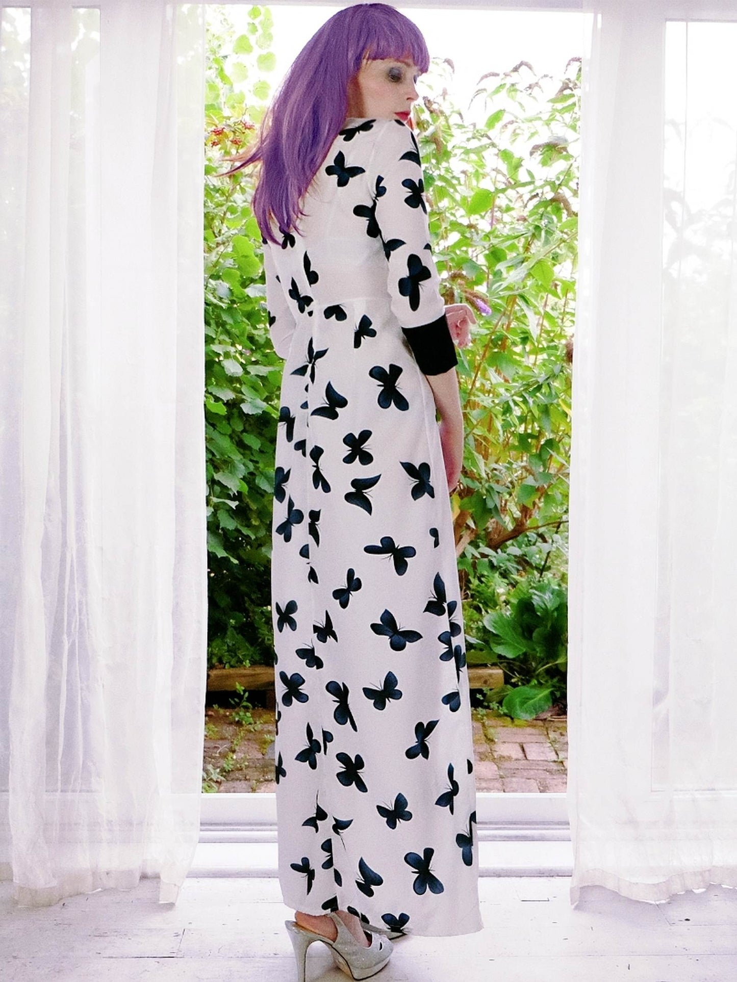 Vintage 1980s Butterfly Long Party Dress - Size 8/10