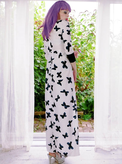 Vintage 1980s Butterfly Long Party Dress - Size 8/10