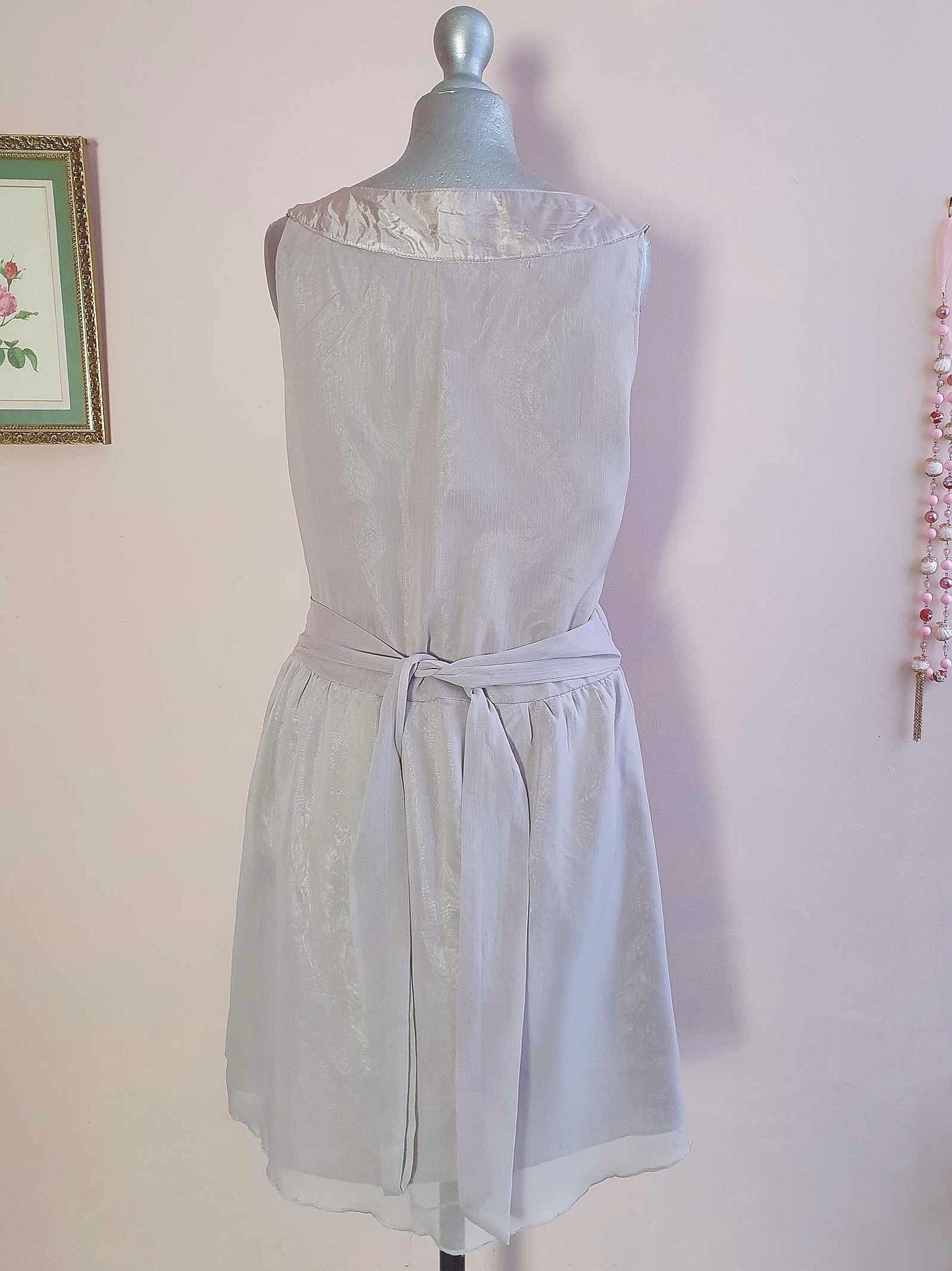 Vintage Grey Party Dress Chiffon Sequin Floaty Evening Cocktail  - Size 12