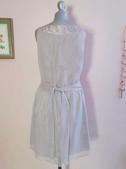 Vintage Grey Party Dress Chiffon Sequin Floaty Evening Cocktail  - Size 12