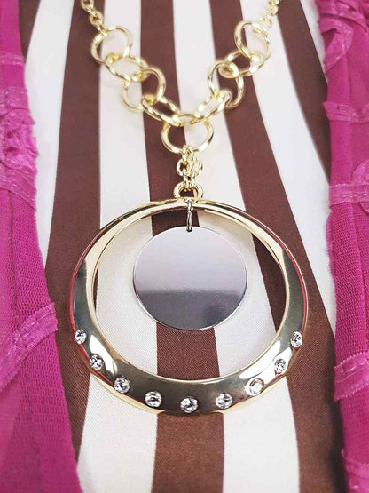 Vintage Circle Rhinestone Pendant Necklace Y2K