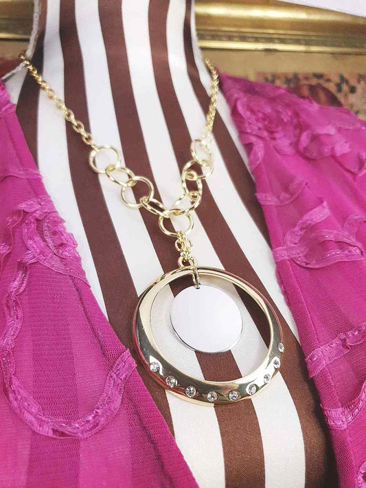 Vintage Circle Rhinestone Pendant Necklace Y2K