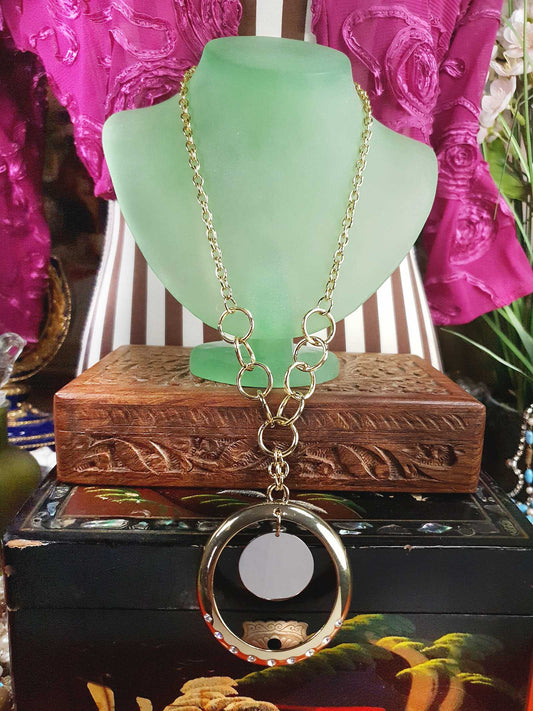 Vintage Circle Rhinestone Pendant Necklace Y2K