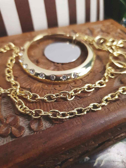 Vintage Circle Rhinestone Pendant Necklace Y2K