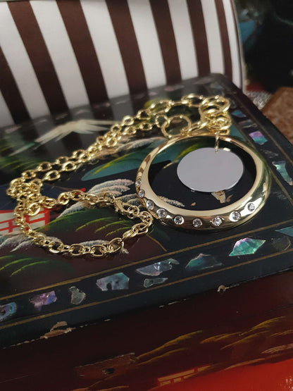 Vintage Circle Rhinestone Pendant Necklace Y2K