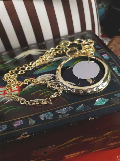 Vintage Circle Rhinestone Pendant Necklace Y2K