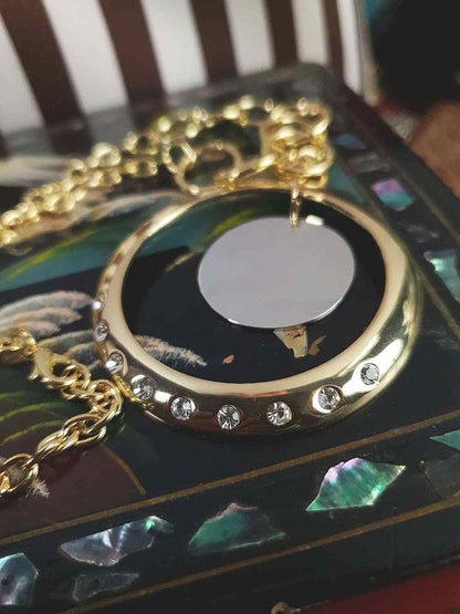 Vintage Circle Rhinestone Pendant Necklace Y2K