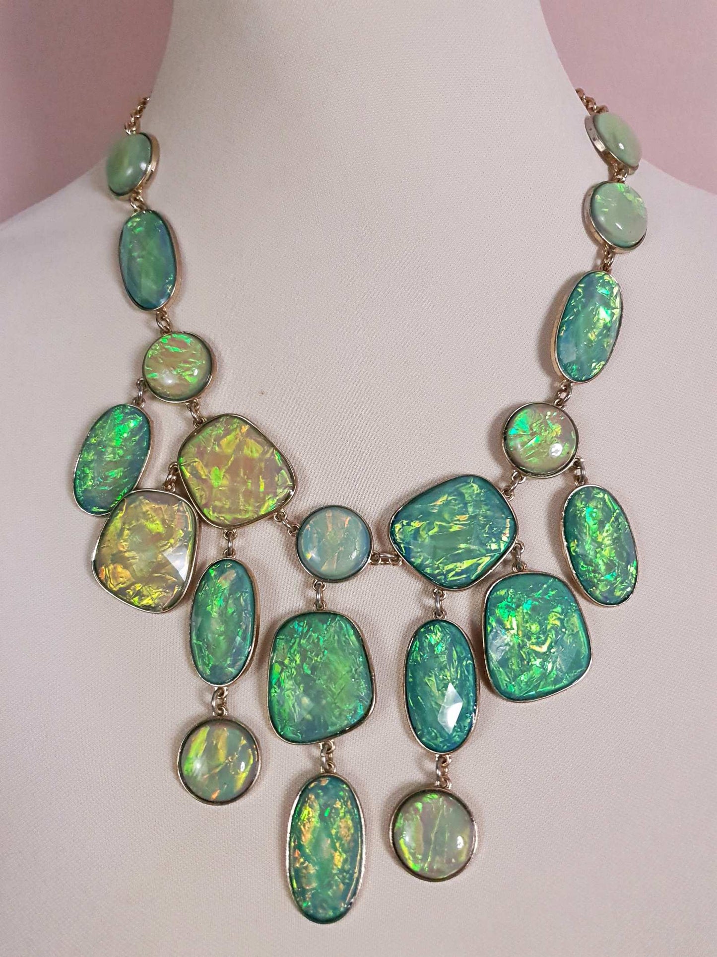 Divine Vintage Y2K Opalescent Shades of Green Statement Bib Necklace