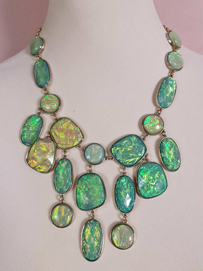Divine Vintage Y2K Opalescent Shades of Green Statement Bib Necklace