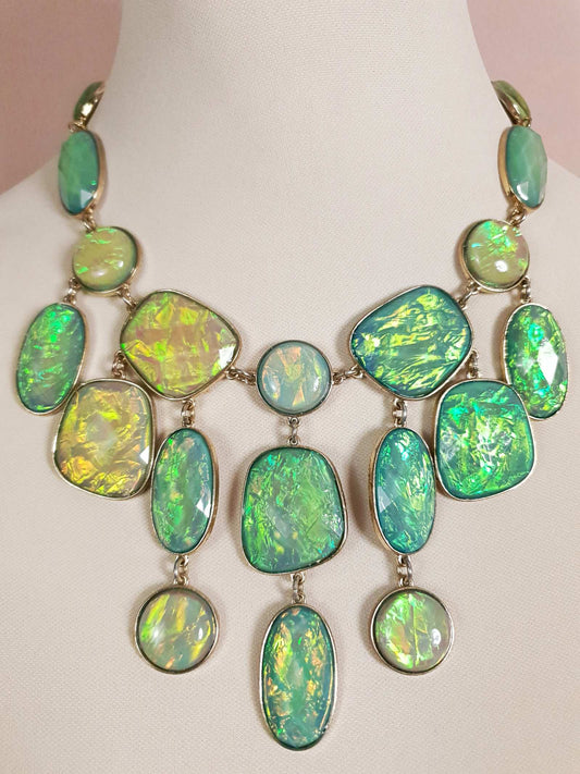 Divine Vintage Y2K Opalescent Shades of Green Statement Bib Necklace