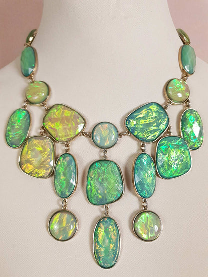 Divine Vintage Y2K Opalescent Shades of Green Statement Bib Necklace