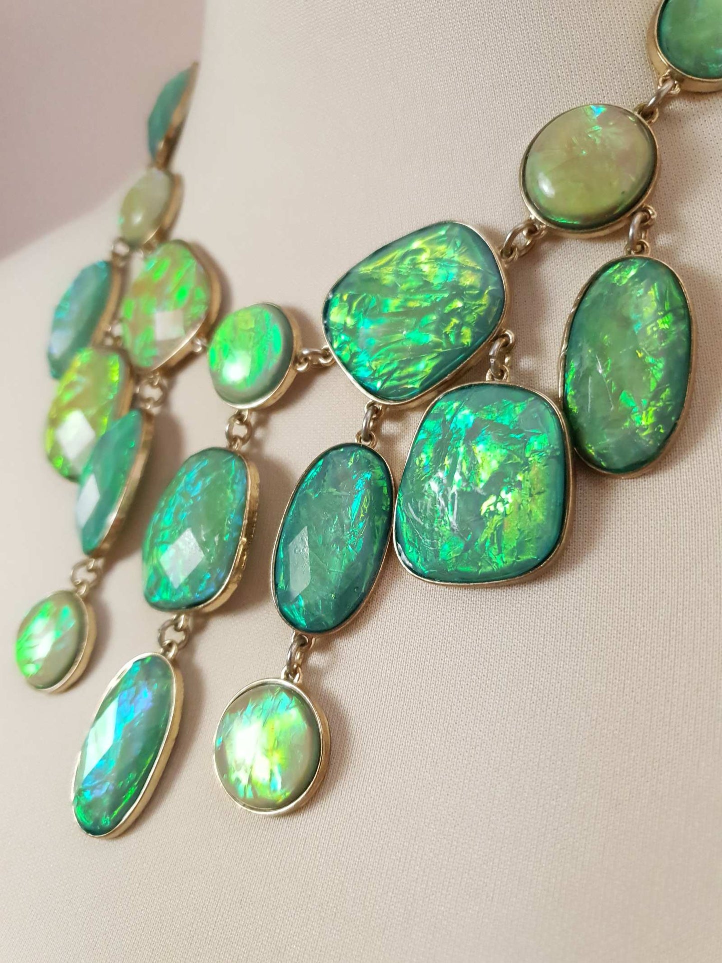 Divine Vintage Y2K Opalescent Shades of Green Statement Bib Necklace