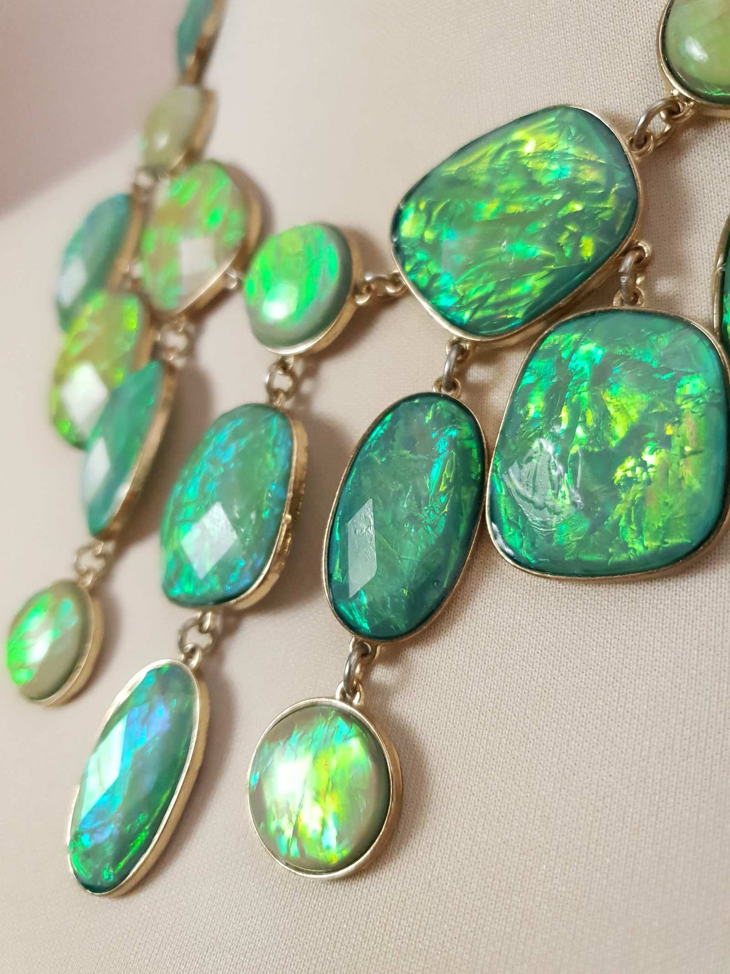 Divine Vintage Y2K Opalescent Shades of Green Statement Bib Necklace