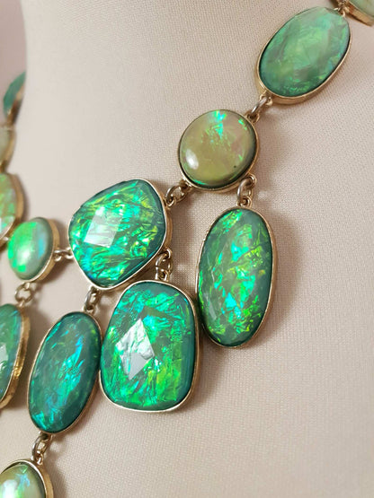 Divine Vintage Y2K Opalescent Shades of Green Statement Bib Necklace