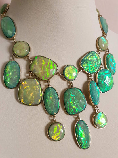 Divine Vintage Y2K Opalescent Shades of Green Statement Bib Necklace