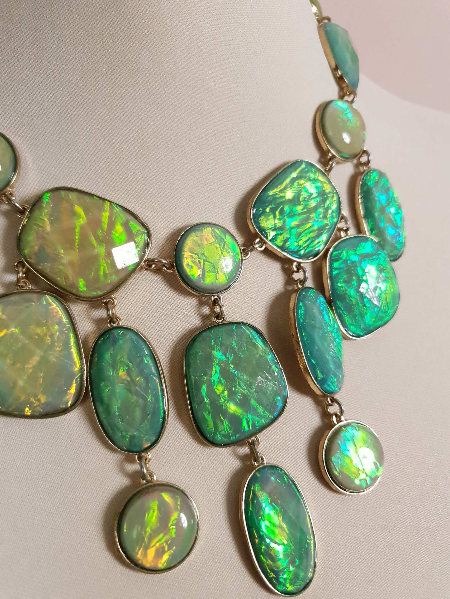 Divine Vintage Y2K Opalescent Shades of Green Statement Bib Necklace