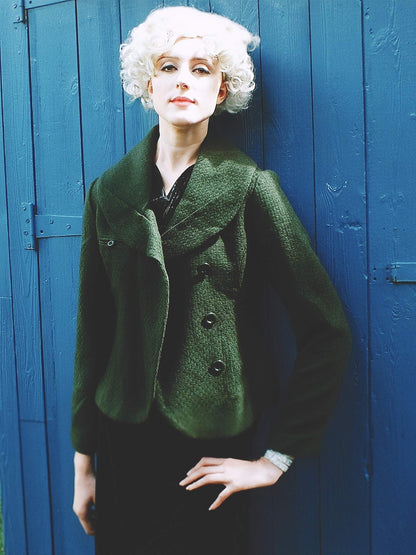 Vintage 90s Green Wool Jacket - Women's Size 12/14 50s style