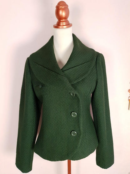 Vintage 90s Green Wool Jacket - Women's Size 12/14 50s style