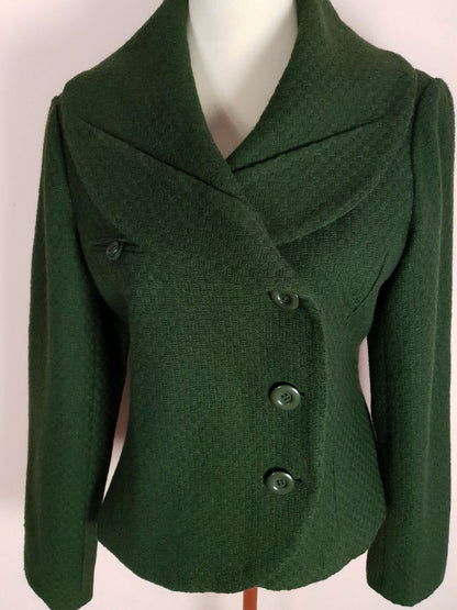 Vintage 90s Green Wool Jacket - Women's Size 12/14 50s style