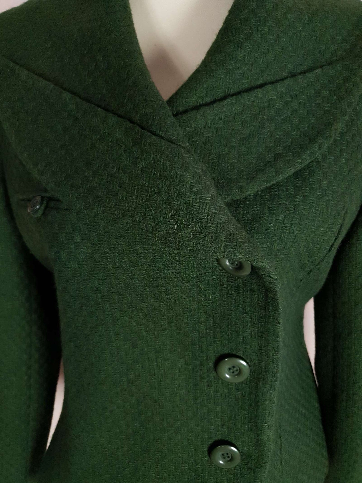 Vintage 90s Green Wool Jacket - Women's Size 12/14 50s style