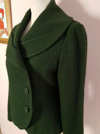 Vintage 90s Green Wool Jacket - Women's Size 12/14 50s style