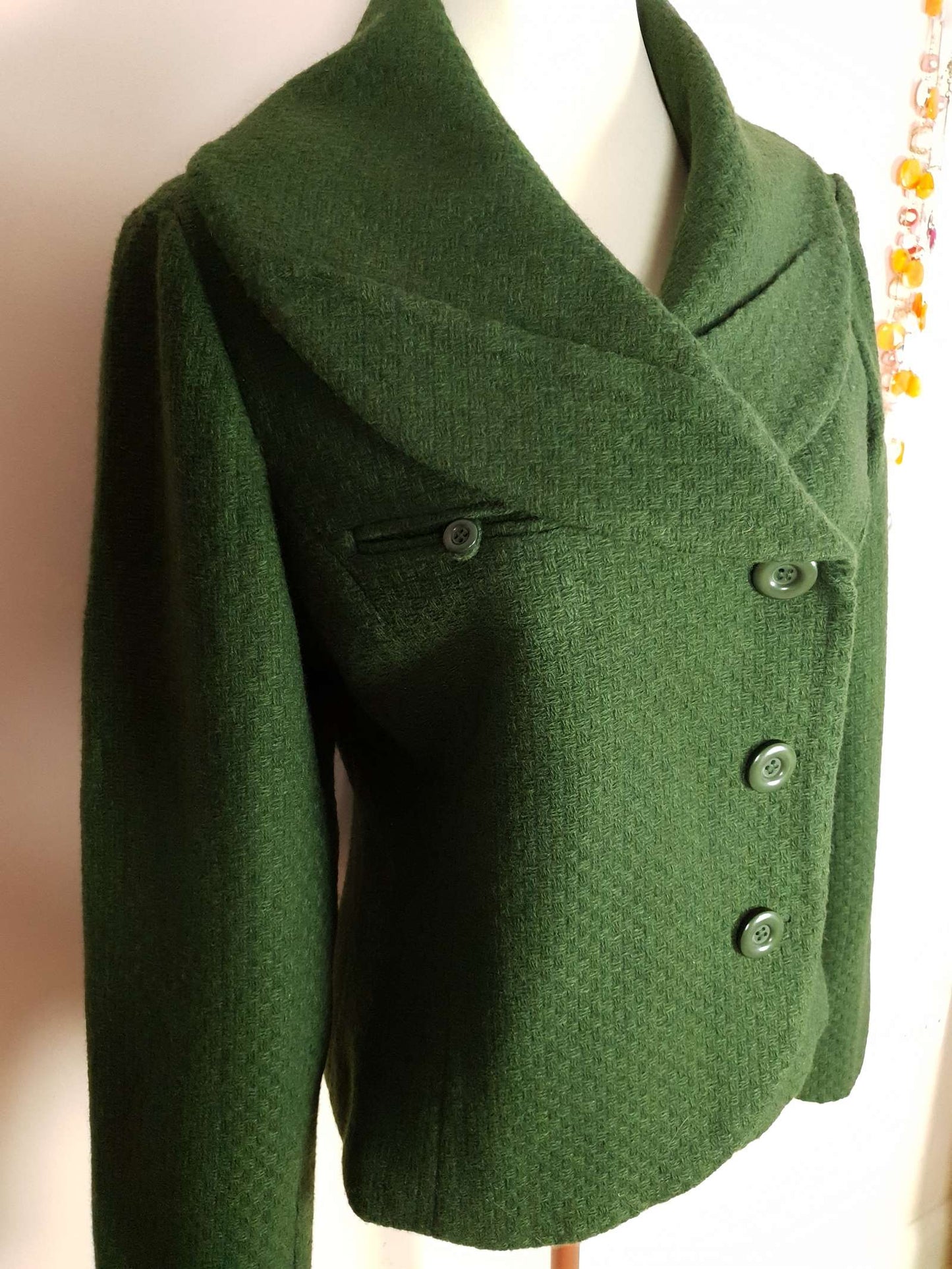 Vintage 90s Green Wool Jacket - Women's Size 12/14 50s style