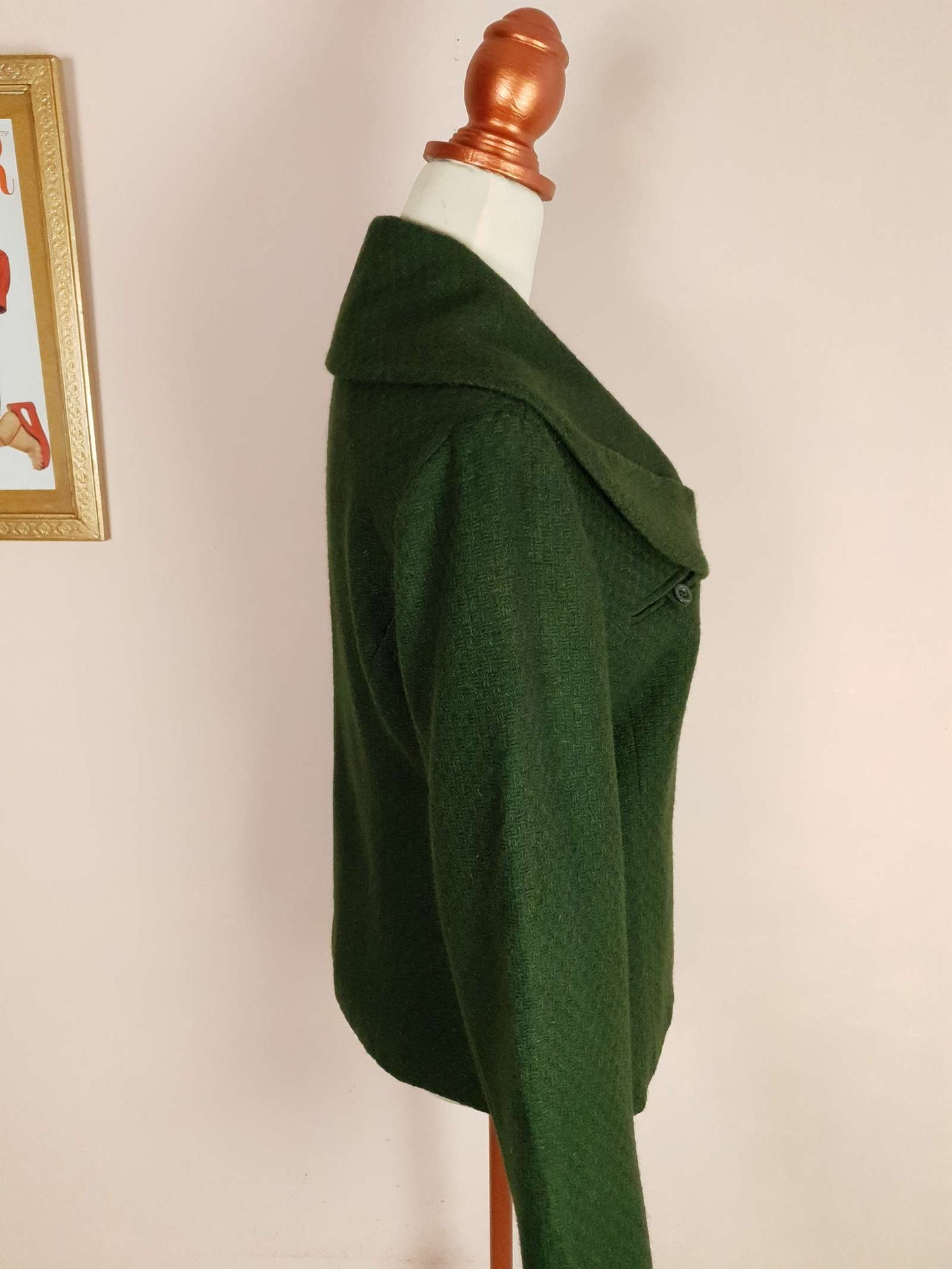 Vintage 90s Green Wool Jacket - Women's Size 12/14 50s style