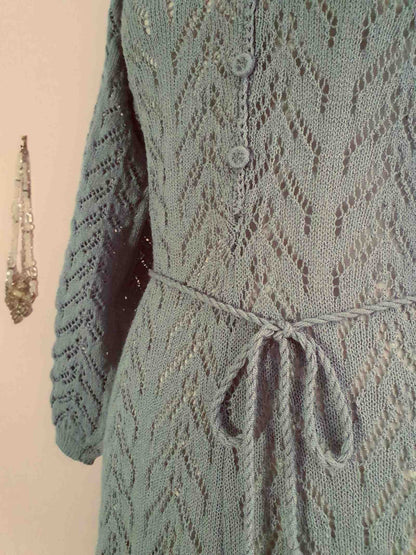 Cute Vintage 90s Pale Green/Grey Knit Day Dress - Size 10/12