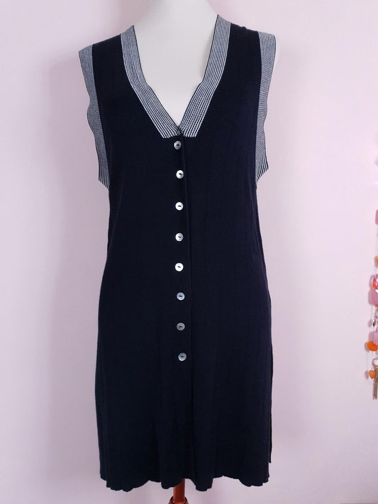 Vintage 90s Navy Blue Long Cardigan Sleeveless Tank Top Size 12/14