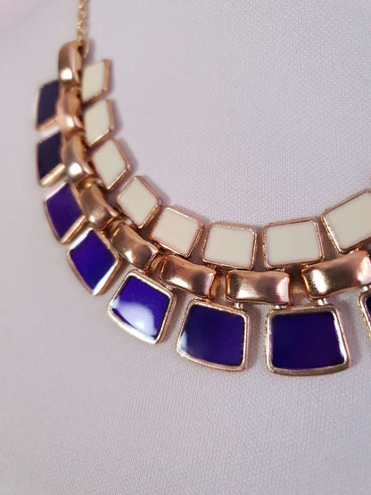 Vintage Purple & Cream Enamel Necklace Egyptian Revival