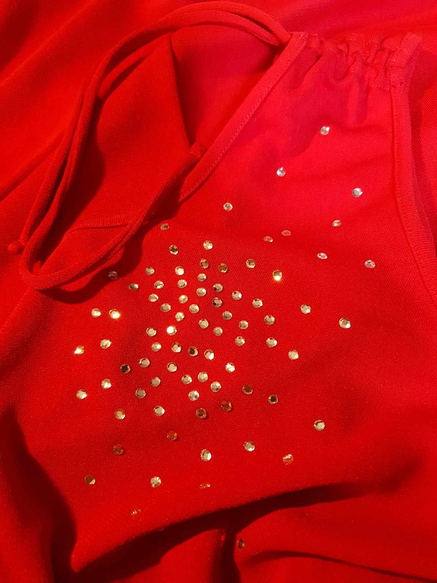 Vintage 1990s Red Party Dress - Size 10 Midi Diamante Off the Shoulder