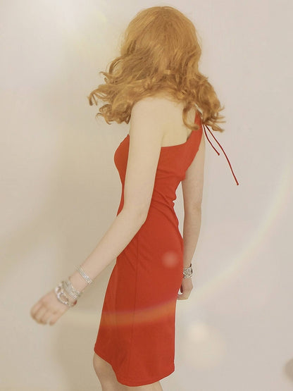 Vintage 1990s Red Party Dress - Size 10 Midi Diamante Off the Shoulder