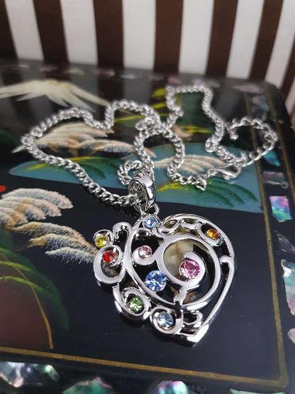 Vintage Filigree Rhinestone Heart Boho Pendant Necklace
