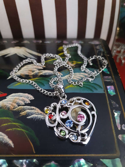 Vintage Filigree Rhinestone Heart Boho Pendant Necklace