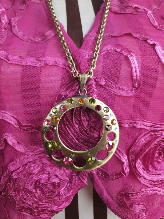 Vintage Boho Rhinestone Pendant Necklace Y2K Bohemian