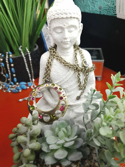Vintage Boho Rhinestone Pendant Necklace Y2K Bohemian