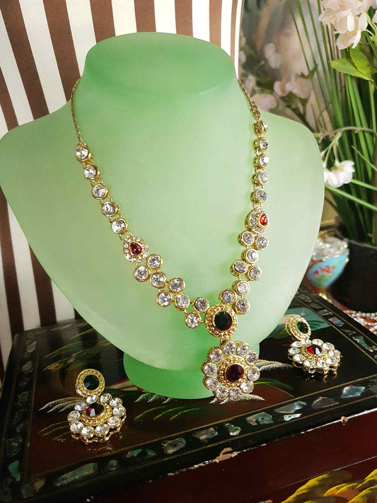 Vintage Rhinestone Necklace Earrings Set Demi Parure 1980s