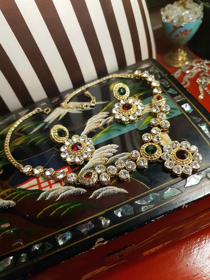 Vintage Rhinestone Necklace Earrings Set Demi Parure 1980s
