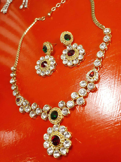 Vintage Rhinestone Necklace Earrings Set Demi Parure 1980s