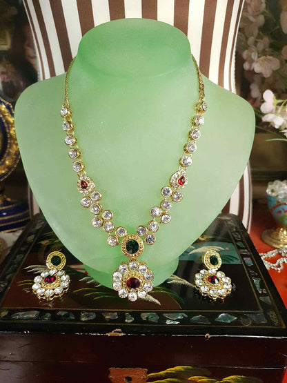 Vintage Rhinestone Necklace Earrings Set Demi Parure 1980s