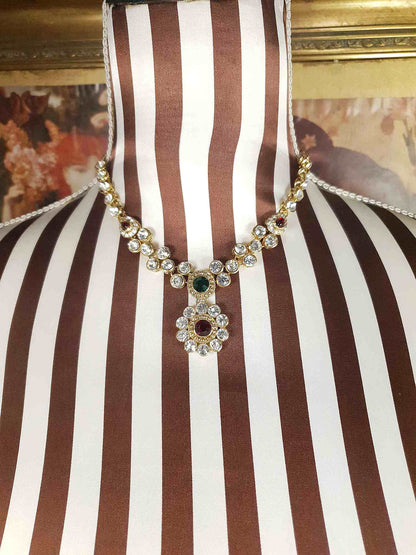 Vintage Rhinestone Necklace Earrings Set Demi Parure 1980s
