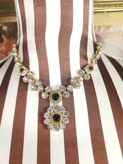 Vintage Rhinestone Necklace Earrings Set Demi Parure 1980s