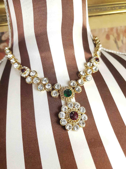Vintage Rhinestone Necklace Earrings Set Demi Parure 1980s