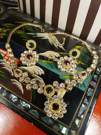 Vintage Rhinestone Necklace Earrings Set Demi Parure 1980s