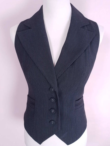 Cool 90s Vintage Black Striped Waistcoat Vest - Size 12