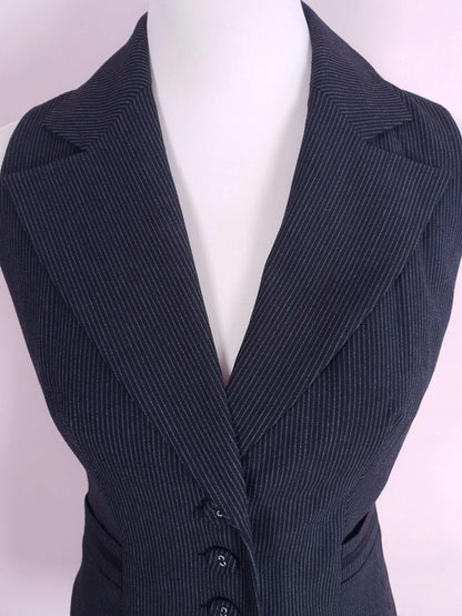 Cool 90s Vintage Black Striped Waistcoat Vest - Size 12