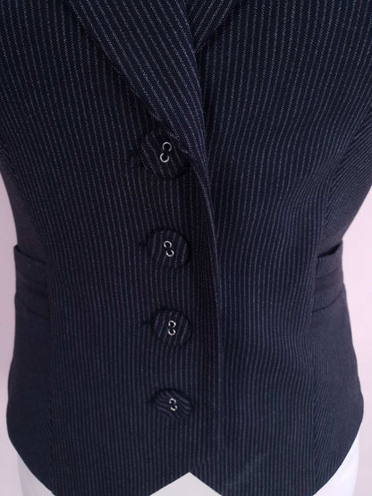 Cool 90s Vintage Black Striped Waistcoat Vest - Size 12