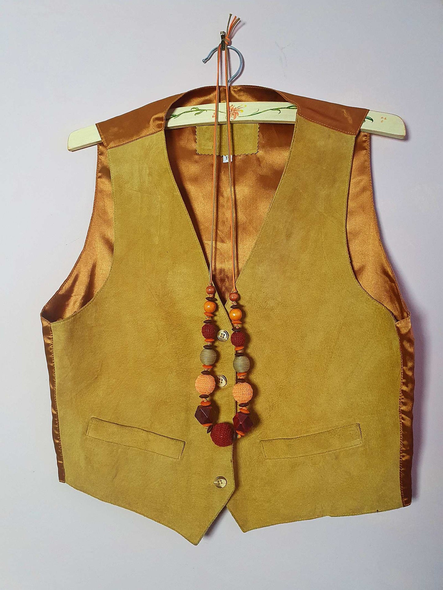 Vintage 1980s Suede Leather Waistcoat Vest Golden Tan - Size 14