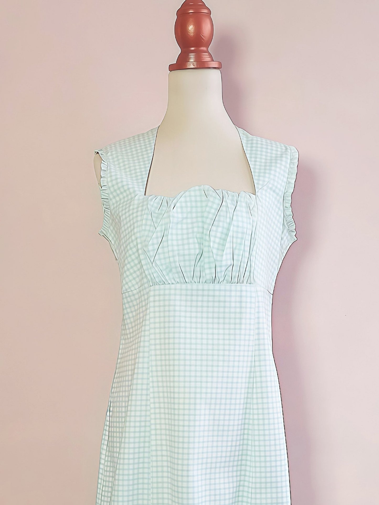90s Vintage Check Turquoise Day Tea Dress Gingham Midi Aqua Blue  - Size 14